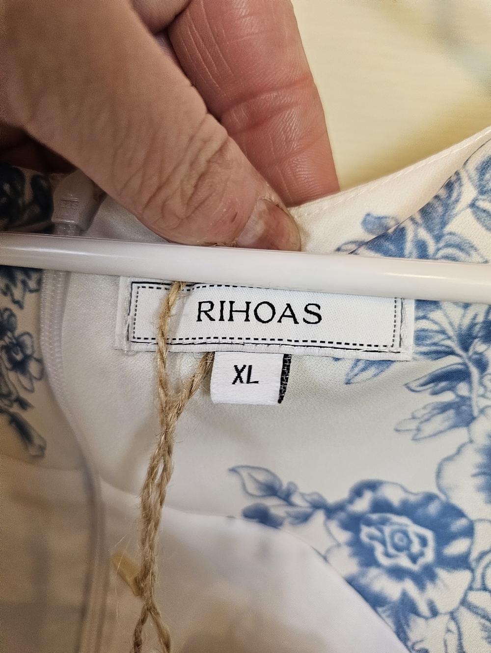 RIHOAS Square Neck Porcelain Design Floral Ruffle Trim Midi Dress - Picture 7 of 10